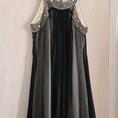 Rebecca Blu evening dress used, medium, black-beige with beads
