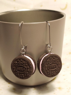 Χειροποίητα σκουλαρίκια Oreo φράουλα καινούργια, πολύχρωμα