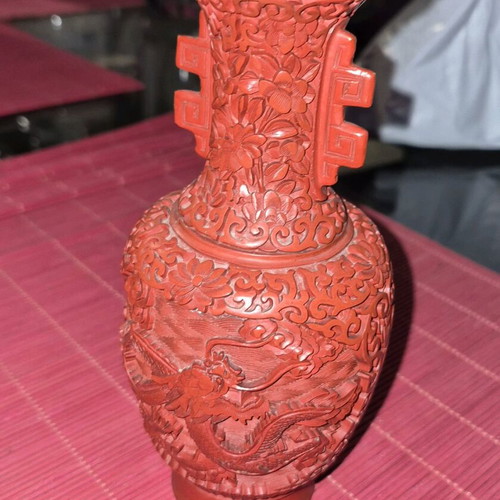 Chinese red cinnabar vase like new, circa 1920-50