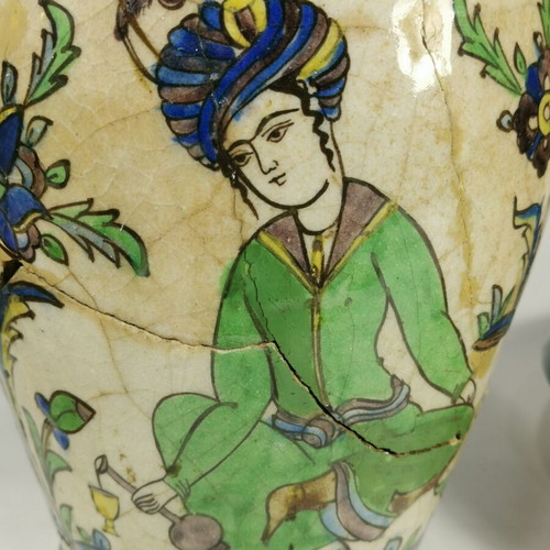 Persian ceramic vase Qajar 19th-20th century used, broken and repaired
