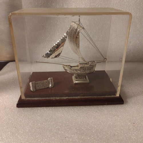 Silver Ship in Display Case used, 950 silver
