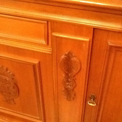Handmade walnut display cabinet like new with crystal doors