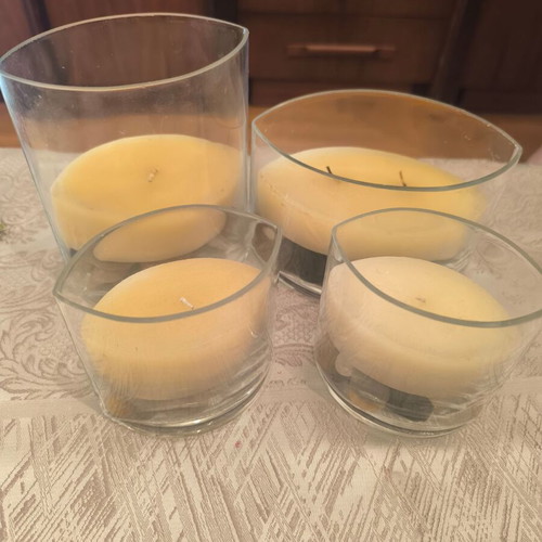 Glass Candlesticks with Candle and Decorative Stones set like new