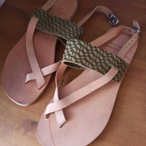 Handmade leather sandals like new, size 38, brown and green