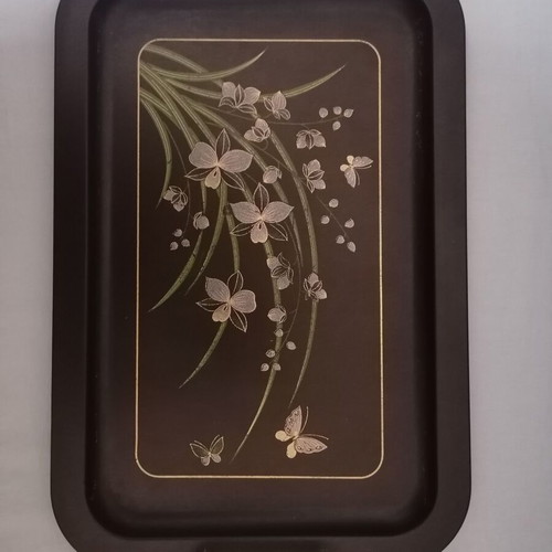 Serving tray used with floral decoration made in Japan