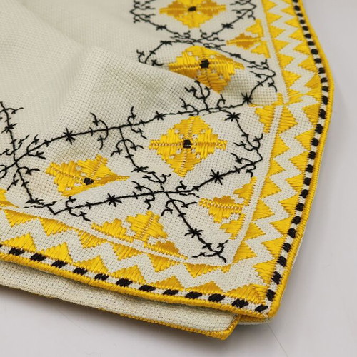 Hand embroidered tablecloth, sunny yellow, 70x70 cm
