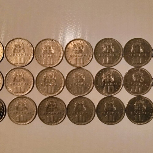 10 Drachma Coins 1959 Collection, like new, 21 pieces, King Paul