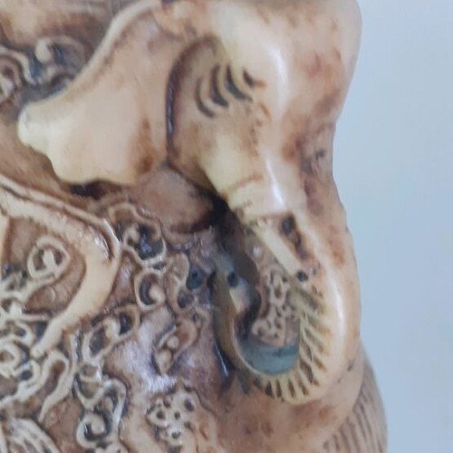 Vintage Oriental Vase with Relief Scenes and Elephant Handles like New