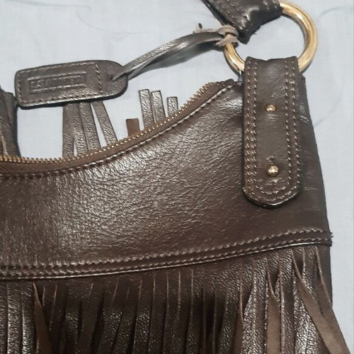 Large Zara shoulder bag new, genuine brown leather with fringes