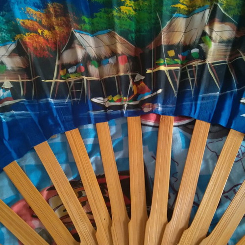 Large decorative hand-painted wall fan 1m by 60cm