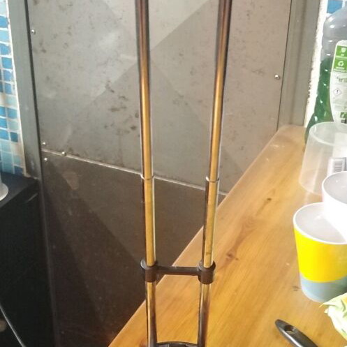 Desk lamp used with 2 light intensities, petrol blue from the 90s