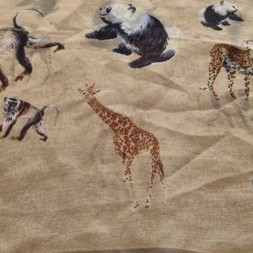 Long scarf with African animal prints like new, beige-champagne