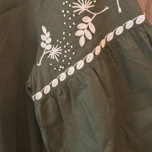 Zara dress new, green with embroidered sleeves, size M