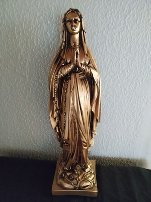 Virgin Mary statue used, polyester, gold color, 39 cm height