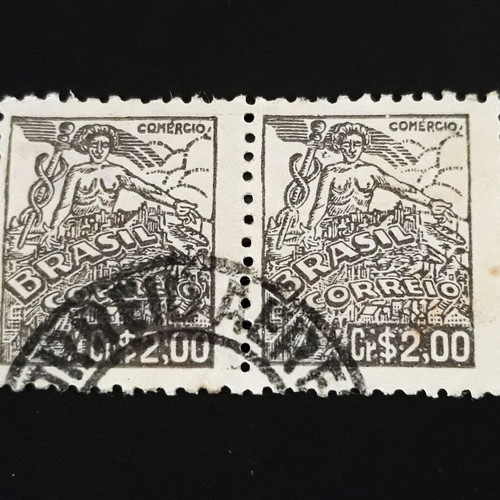 Σφραγίδες Brasil 1946, 2 cr, ζεύγος Comercio, σαν καινούργιες