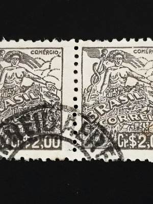 Σφραγίδες Brasil 1946, 2 cr, ζεύγος Comercio, σαν καινούργιες