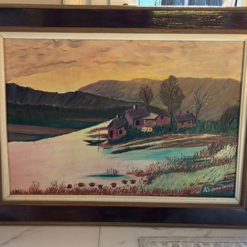 Vintage painting used, handmade oil on canvas
