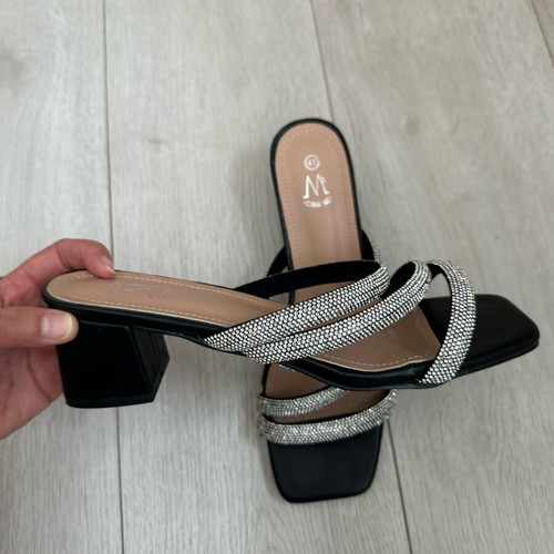 Sandals new elegant black with silver gems size 41