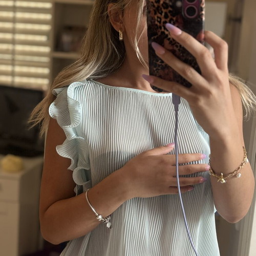 Zara pleated blouse with ruffles XL, like new, light blue mint