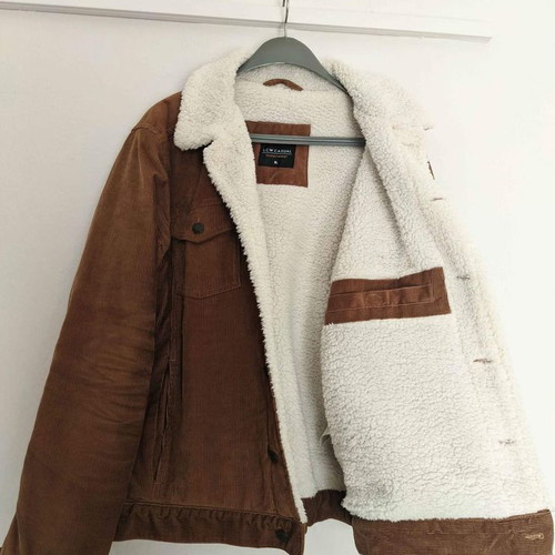 Men's brown corduroy jacket with fleece sheep fur like new, size XL