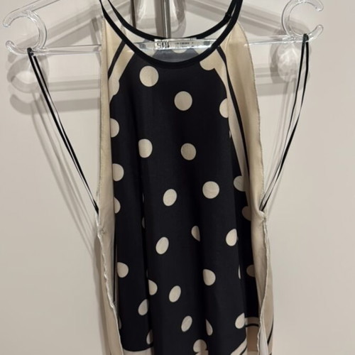 Zara polka dot pants and blouse set like new, beige and black