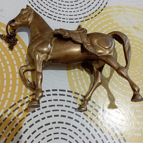 Vintage bronze horse with removable saddle and chain