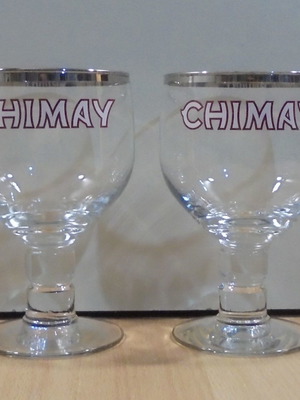Chimay μπίρα σετ δύο μεταχειριστικών διαφημιστικών κολονάτων ποτηριών