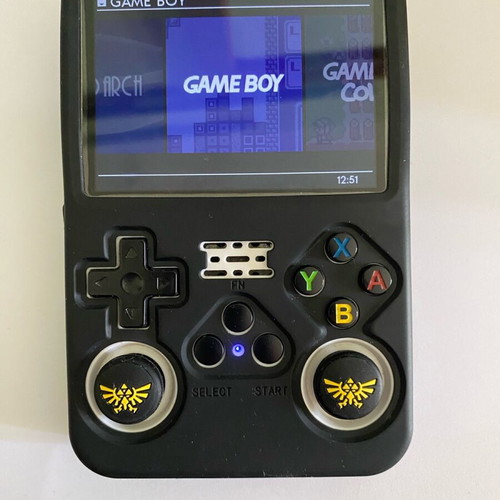 R36S handheld console with Dark OS, silicone case and screen protector, like new