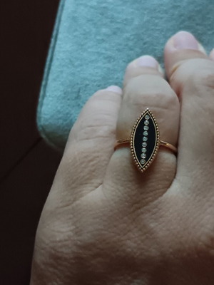 18K rose gold ring with diamonds and black enamel, size 54