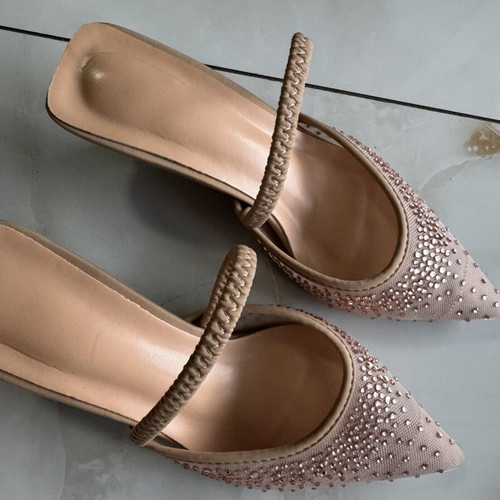 Sandals like new with rhinestones, size 36.5, beige and pink