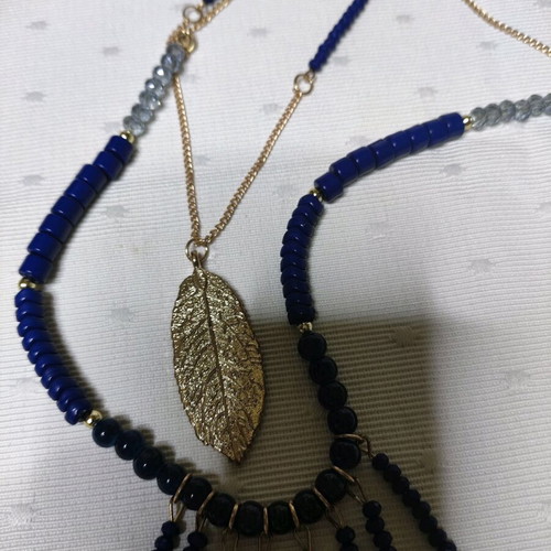 Long blue necklace with feathers new