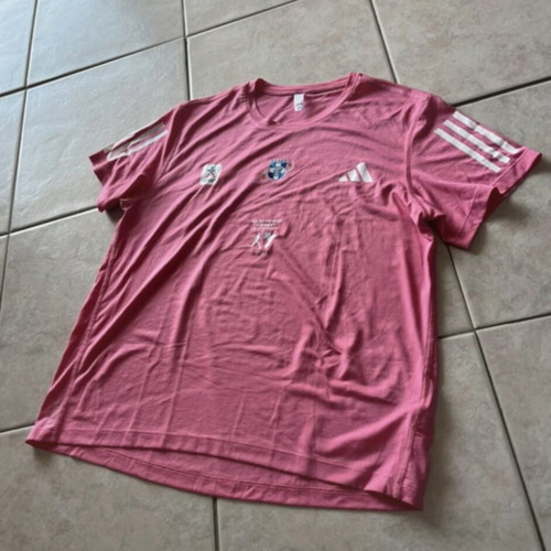 Adidas marathon t-shirts, pink and gold, size L