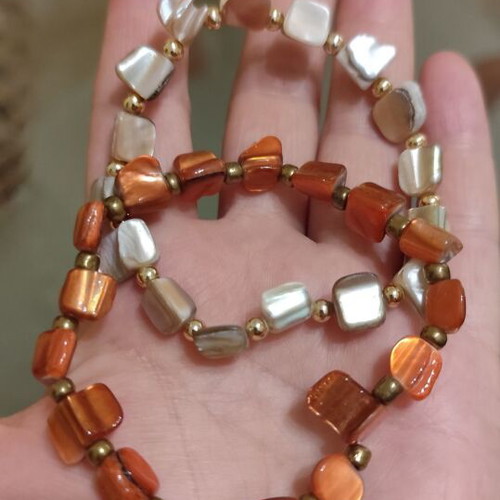 Summer elastic bracelets beige and orange like new, set of two