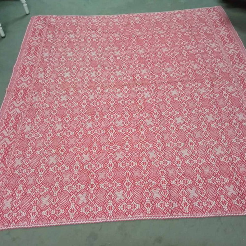 Traditional handwoven wool blanket new, large burgundy with white