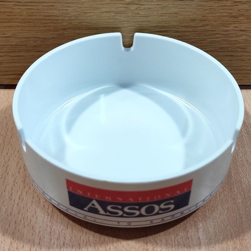 Assos International plastic ashtray used, vintage cigarette advertising