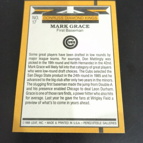 1988 Donruss Diamond Kings Mark Grace Baseball Card like new