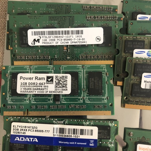 Laptop memory used, 19 pieces from 256MB to 2GB