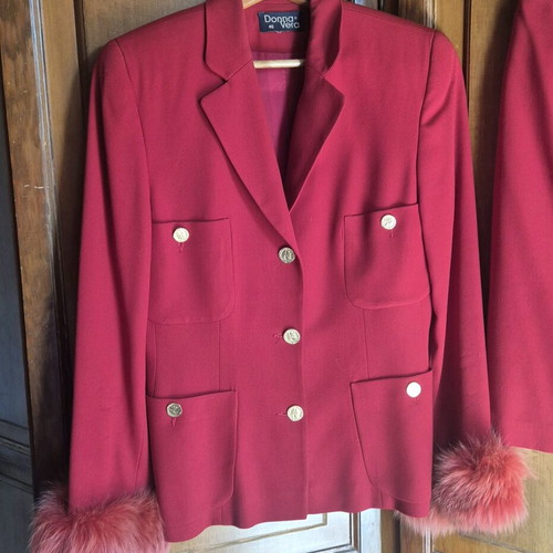 Red women's suit like new with fur cuffs
