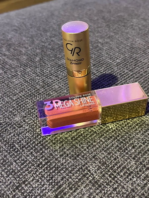 Golden Rose lipstick with glitter and Mega Shine lip gloss new