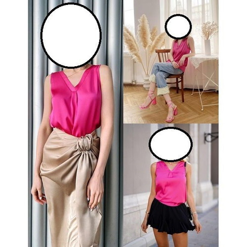 Zeagoo women's satin top with V-neck, pink, size M