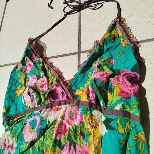 Vintage Y2K Floral Halter Mini Dress like new, fairycore boho coquette