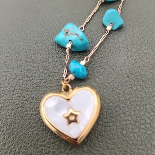 Stainless steel necklace new with blue stones and white heart