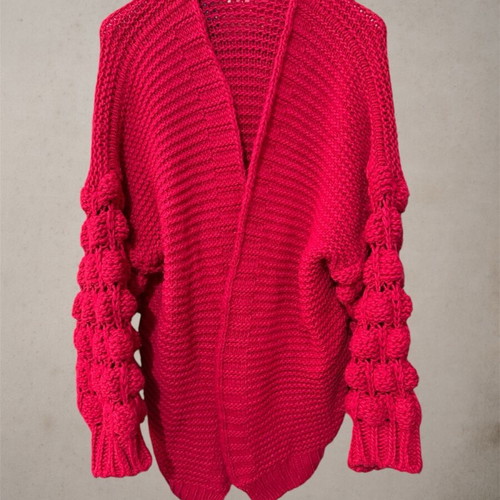 Fuchsia knitted cardigan like new, oversized with chunky knit
