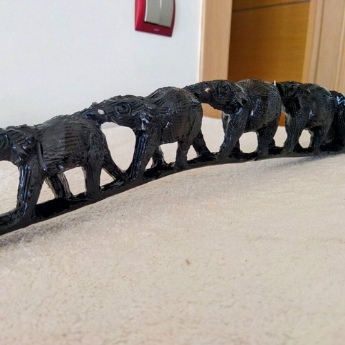 African wood carving with elephants like new, ebony wood