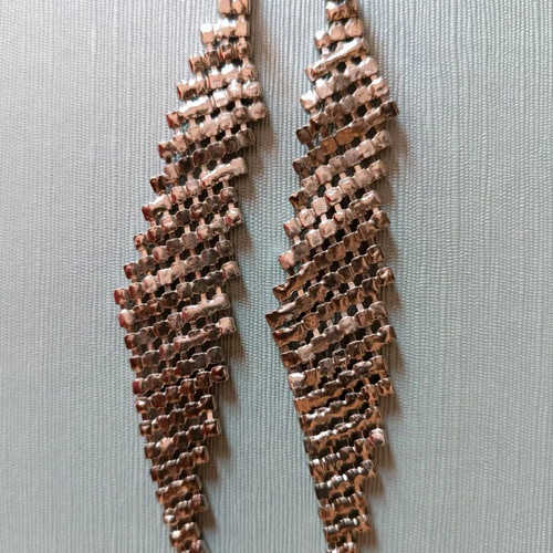 Earrings with rhinestones like new, large silver rhombus shape