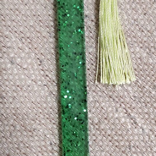 Handmade green resin bookmark with glitter and tassel