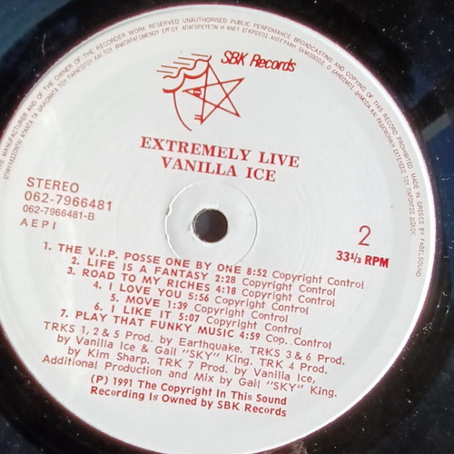 Vanilla Ice Extremely Live vinyl used, hip-hop