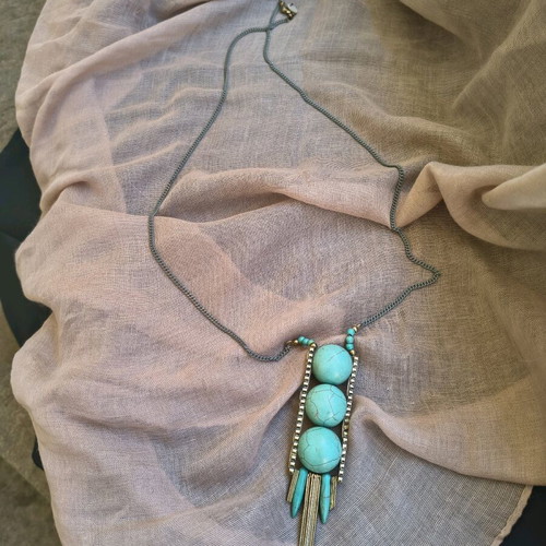 Necklace with turquoise stones used, boho statement jewelry