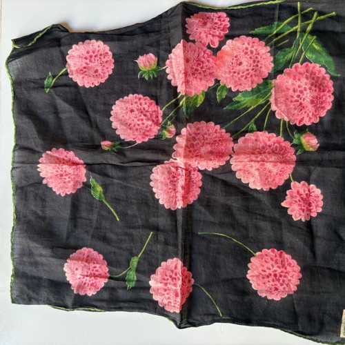 Small scarf like new, black with pink flowers