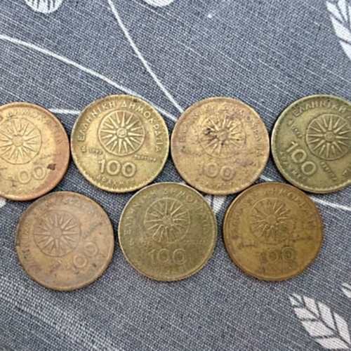 Collection of 7 used 100 drachma coins, Alexander the Great